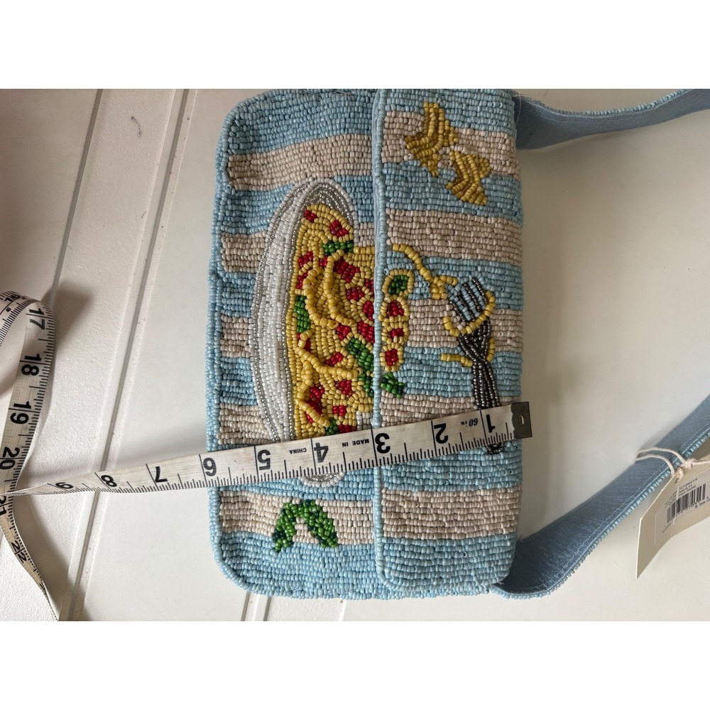 New Beaded Pasta Spaghetti Striped Shoulder Bag Novelty Food Purse Blue White - Picture 5 of 6